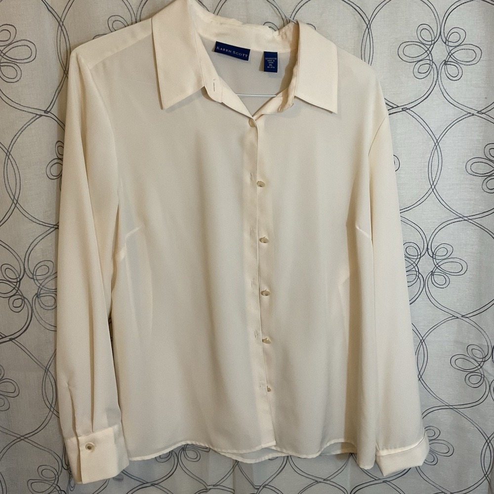 Women's Karen Scott Ivory Button Up Collared Long Sleeve TopCasual Size XL